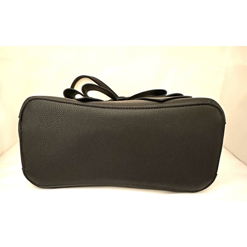 Crossi Black Faux Leather Satchel Double Bow Accent Gold Hardware Inner Pockets - Picture 4 of 7